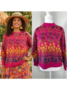 Vintage Chunky Printed floral Sweater